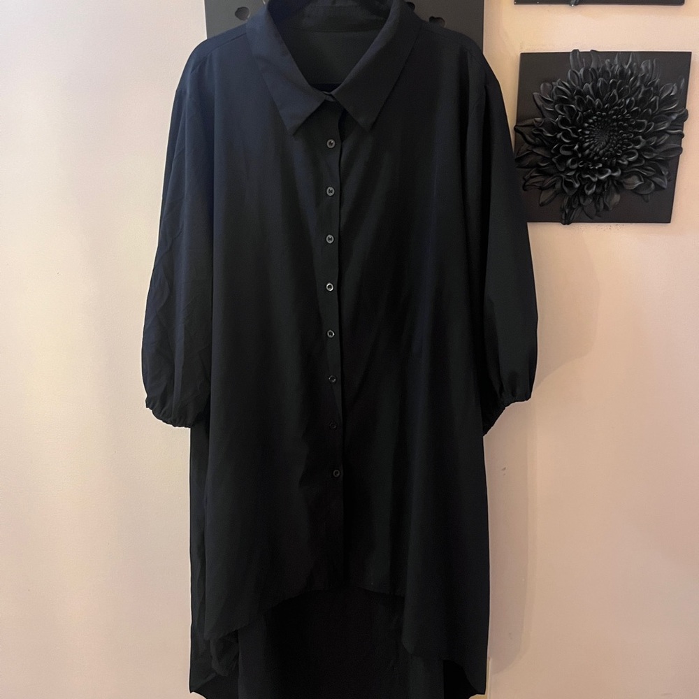 Black Oversized Button-Up Tunic Dress